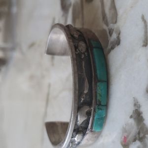 Sterling 925 vintage Navajo inlaid turquoise silver bracelet.